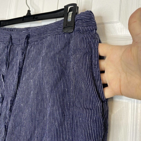 Coldwater Creek Women’s Striped Linen Pants Petite Medium Blue Drawstring Pocket - Picture 3 of 10